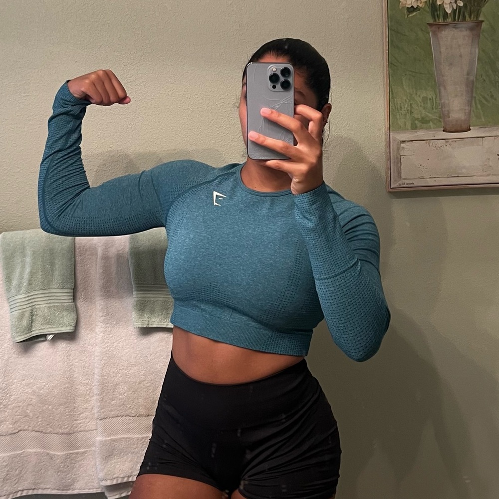 Gymshark Teal Long Sleeve Crop Workout Top